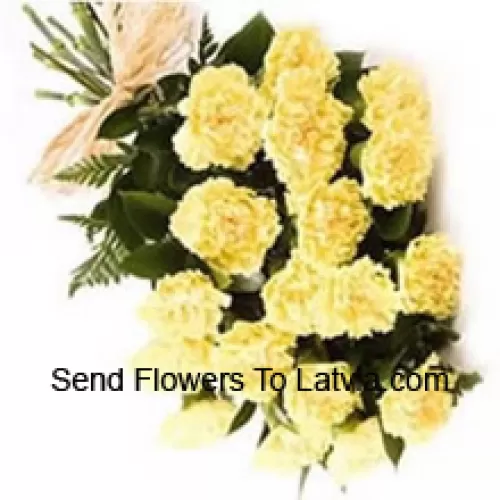Bunch Of 19 Yellow Carnations With Seasonal Fillers
