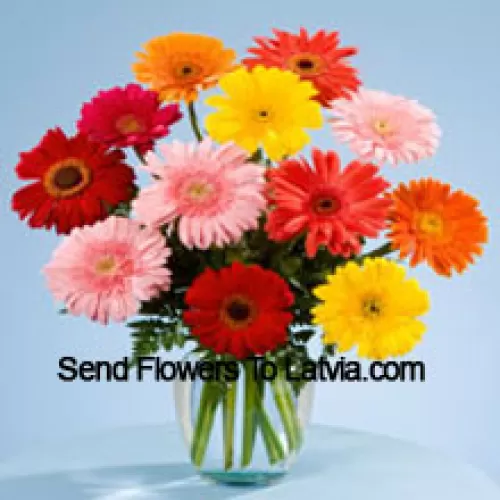 11 Mixed Colored Gerberas In A Vase