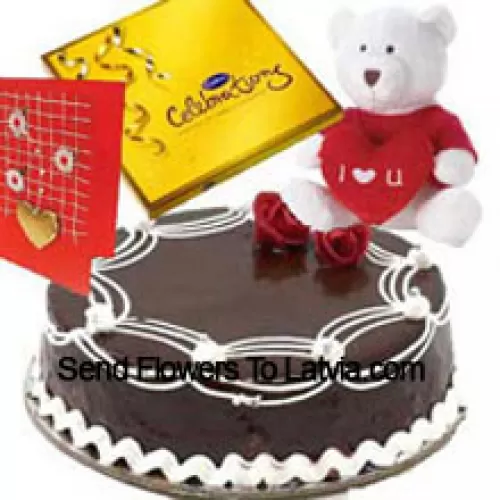 1 Kg Truffle Cake, A Box Of Cadbury's Celebration Pack, I Love You Teddy Bear And A Free Greeting Card